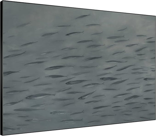 SIGNWIN 36"x46" Extra Large Framed Wall Art Gray School of Fish Minimalist Ocean-Inspired Marine Life Illustration for Home Living Room Bedroom Decor (Frame Assembly Required)