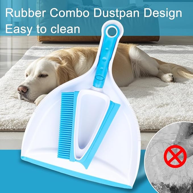 Pet Rubber Brush with Mini Dustpan,Dog Cat Hair Removal Brush with Squeegee,Portable Small Carpet Brush for Clothes,Cars,Sofa,Bed Sheet