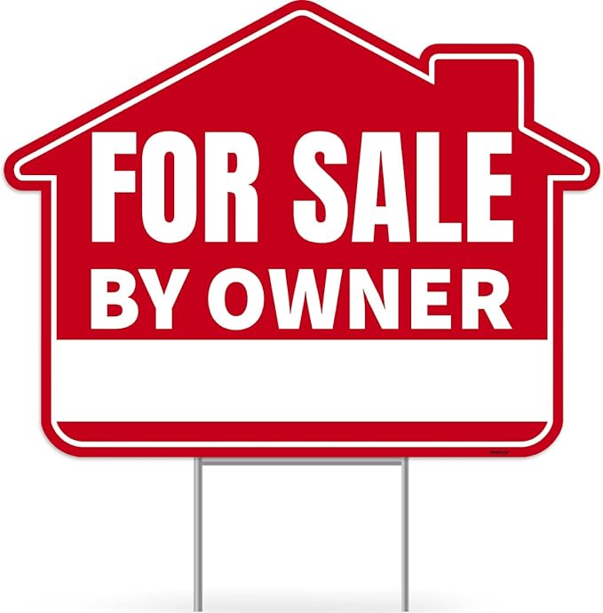1PC For Sale By Owner Sign with Stakes, 17 Inches by 13 Inches - Double Sided Signs - Corrugated Plastic - FSBO Yard Sign for Home House Real Estate
