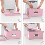 PRANDOM Collapsible Storage Box with Lid [3-Pack] Leather Fabric Foldable Storage Bin Organizer Container Basket Cube with Cover for Home Bedroom Closet Office Nursery Pink(13.6x9.6x6.9)