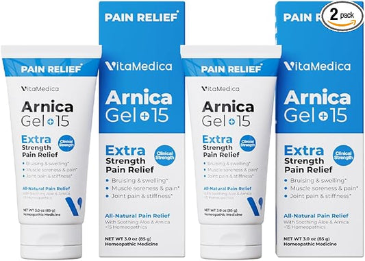VitaMedica Arnica Gel Plus 15 Healing Plant Compounds, Extra Strength Pain Relief Formulation for Bruising, Swelling, Joint Pain, Muscle Soreness & Stiffness, All-Natural, Plant-Based, 2-Pack