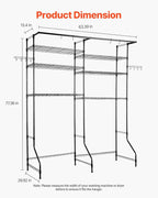 VEVOR Over The Washer and Dryer Storage Shelf, 6 Tier Laundry Room Drying Rack with Hanger Rod and Hooks, Adjustable Over Washer and Dryer Shelves, Laundry Room Shelf Storage Space Saver, Black