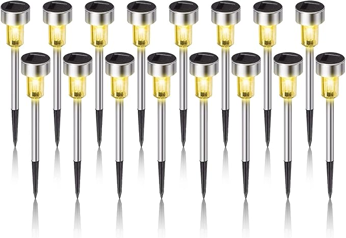 Solar Lights Outdoor Waterproof, Stainless Steel LED Landscape Lighting, Solar Garden Lights Solar Powered, Outdoor Solar Lights for Yard, Pathway, Walkway, Patio, Lawn - 16 Pack (Warm White)