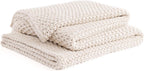 YnM Chunky Cotton Knit Throw Blanket, Cable Knit Throws for Bed Couch Sofa, Comfy & Relaxing, Decorative Piece for Farmhouse Modern Boho Rustic Scandinavian Chic Vibe, Cream White 80x87 Inches
