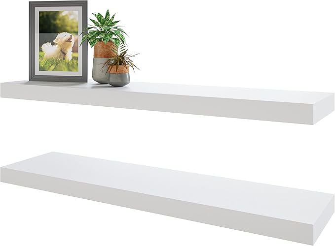 BAMEOS Floating Shelf,Wall Shelf,Decor Wall Mounted Shelves,Hanging Shelf Set for Bathroom Kitchen Living,Kitchen,Room Bedroom Storage (White, 47x9)