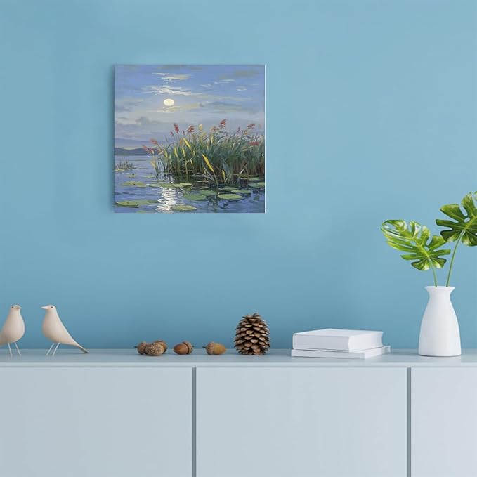 Landscape poster artwork art poster natural landscape painting reed marsh under the moonlight suitable for living room bedroom home wall