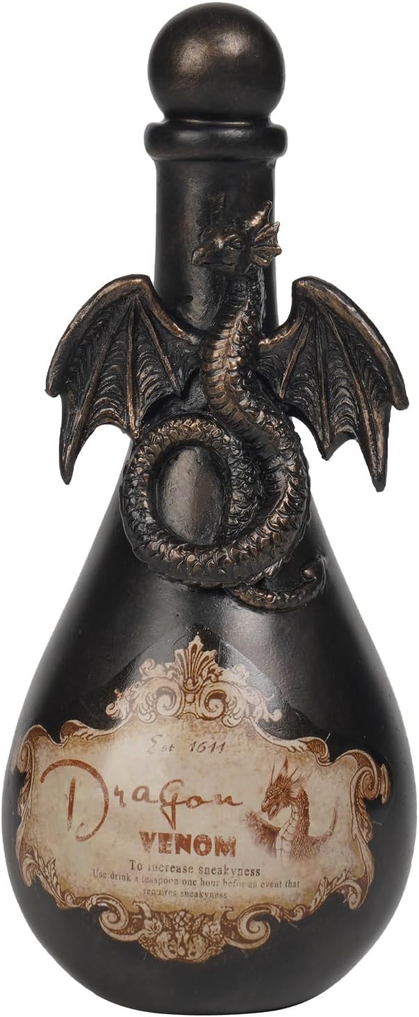 Braxio Halloween Home Decor Potion Bottles - Resin Black Bad Dragon Halloween Potion Bottles Gothic Decor Decorative Bottles Room Decor Aesthetic for Day of The Dead 4.25 * 4.25 * 9.5 Inch