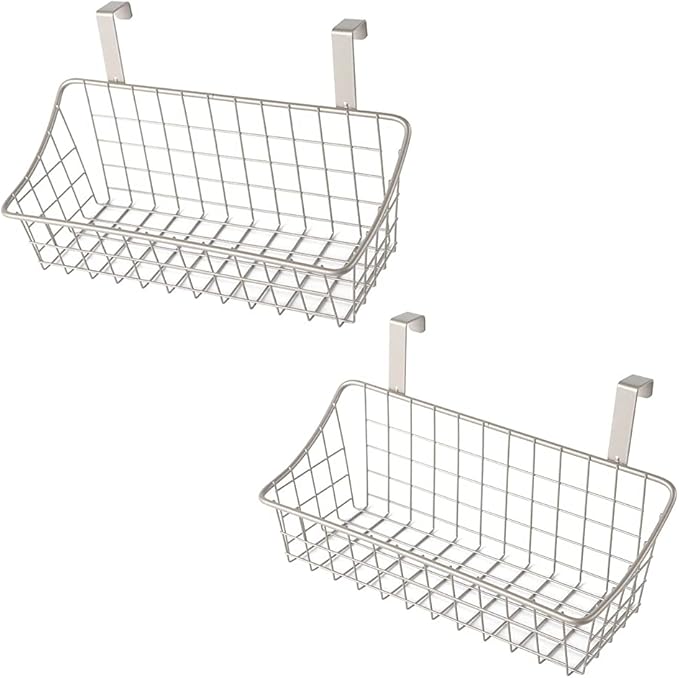 LeleCAT Basket with hook Grid Storage Basket,Hang it behind a door or on a railing,Over the Cabinet Door,Champagne Gray,2 Pack