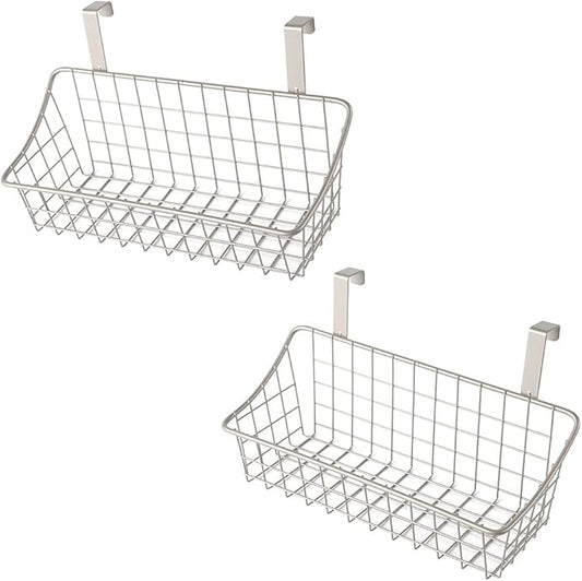 LeleCAT Basket with hook Grid Storage Basket,Hang it behind a door or on a railing,Over the Cabinet Door,Champagne Gray,2 Pack