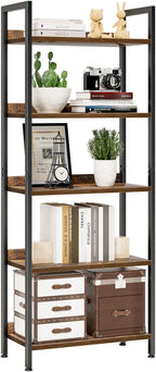 NUMENN Bookshelf, 5 Tier Bookshelves, Home Office Bookcase Shelf Storage Organizer, Free Standing Storage Shelving Unit for Bedroom, Living Room and Home Office, Vintage