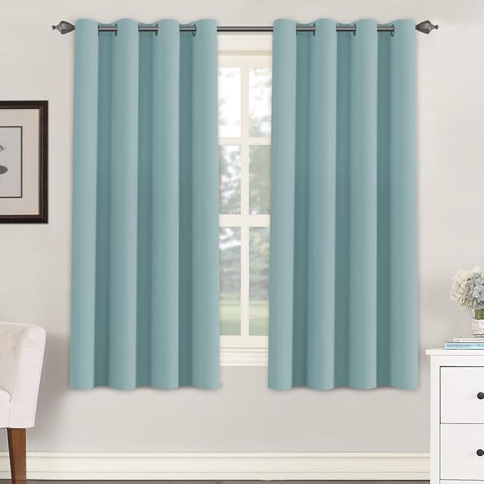 H.VERSAILTEX Window Treatment Blackout Thermal Insulated Room Darkening Solid Grommet Curtains/Drapes for Bedroom (Set of 2 Panels,52 by 63 Inch Long, Mineral Blue)