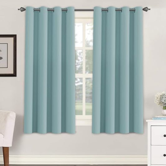 H.VERSAILTEX Window Treatment Blackout Thermal Insulated Room Darkening Solid Grommet Curtains/Drapes for Bedroom (Set of 2 Panels,52 by 63 Inch Long, Mineral Blue)