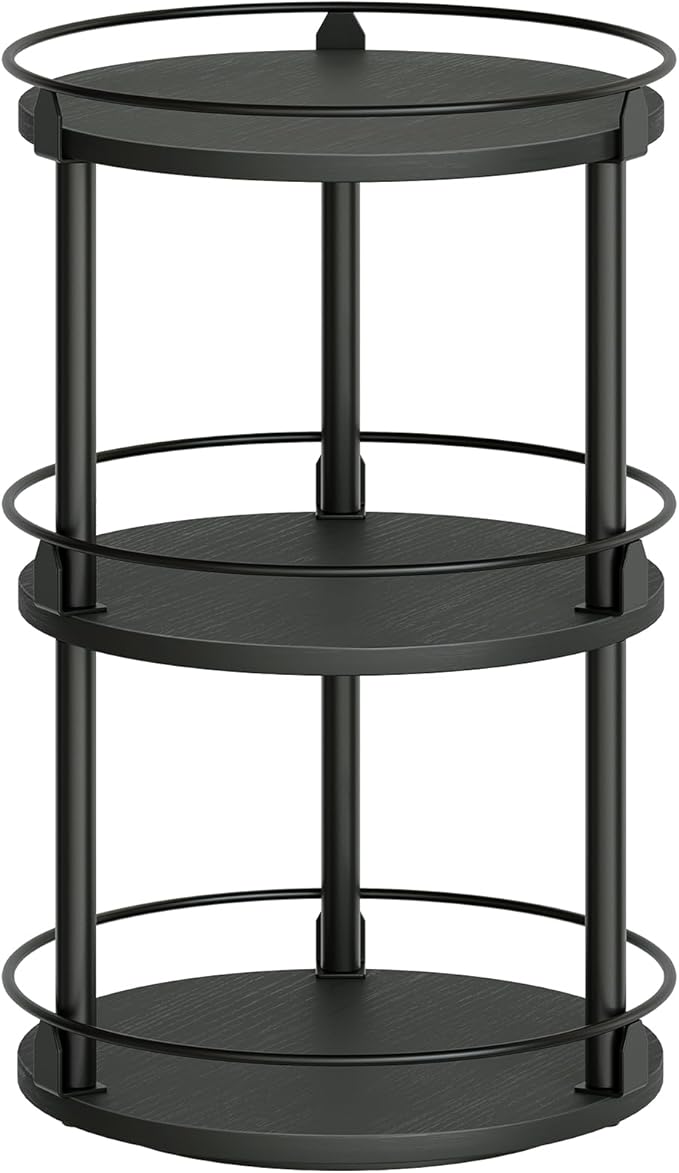 3-Tier Lazy Susan Organizer, Rotating Spice Rack, Spinning Organizer, Industrial Turntable Spice Rack Organizer for Cabinet, Kitchen Countertop, Pantry, Black SR23BK