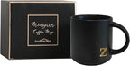 COLLECTIVE HOME - Black Monogram Ceramic Mugs, 15 oz Golden Initial Coffee Cups, Elegant Alphabet Tea Mugs, Personalized Halloween Mug with Gift Box, Perfect for Office and Home Décor (z)