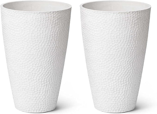 LA JOLIE MUSE 20inch Tall White Planters Set of 2,Large Tree Planters for Indoor Plants,Flower Containers for Front Porch, Honeycomb