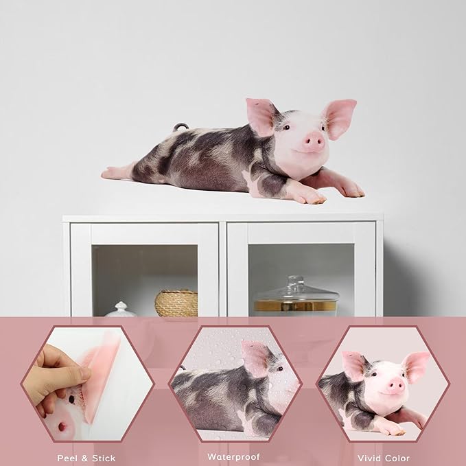 Funny Piggy Wall Window Stickers True Pig Wall Decals Peel and Stick Cute Pig Wall Stickers Removable Funny Animals Decals Gifts for Farmhouse Nursery Kitchen Kids Bedroom Playroom Décor