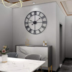 LEIKE 16" Large Wall Clocks Battery Operated, Round Modern Silent Non-Ticking Black Metal Wall Clock for Living Room Decor, Bedroom Kitchen (40cm Diameter, Black Roman Number)