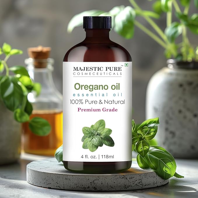 Majestic Pure Oregano Essential Oil with Glass Dropper - Huge 4 Fl Oz - 100% Pure and Natural Oregano Oil - Premium Grade Essential Oils for Diffuser, Aromatherapy, Soap and Candle Making
