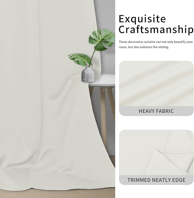 Easy-Going Blackout Curtains for Bedroom, Solid Thermal Insulated Grommet and Noise Reduction Window Drapes, Room Darkening Curtains for Living Room, 2 Panels (34x84 in, Ivory)