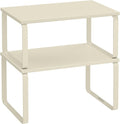 SONGMICS Cabinet Organizer Shelf, Set of 2 Kitchen Counter Shelves, Kitchen Storage, Spice Rack, Stackable, Expandable, Metal and Engineered Wood, Cream White UKCS002W02