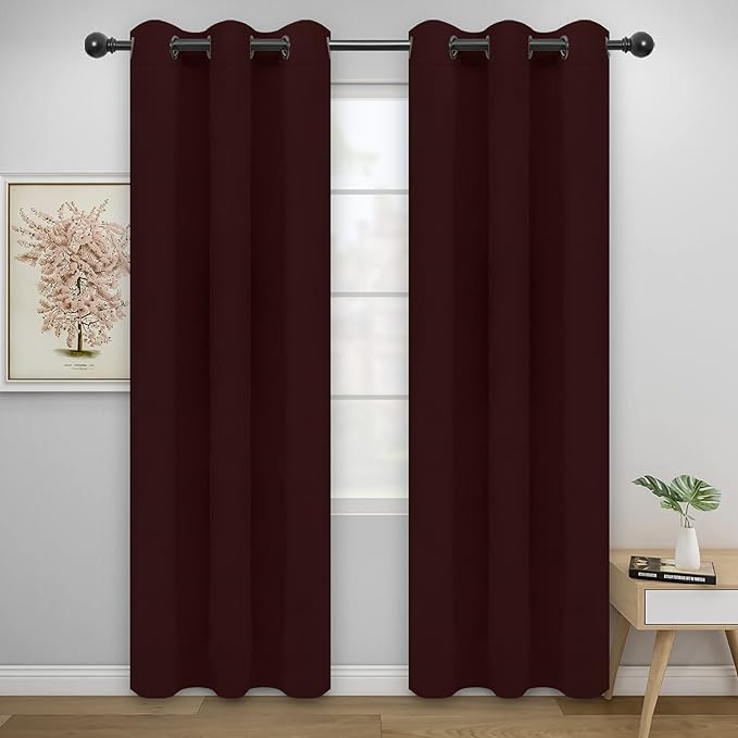 Easy-Going Blackout Curtains for Bedroom, Solid Thermal Insulated Grommet and Noise Reduction Window Drapes, Room Darkening Curtains for Living Room, 2 Panels(42x84 in, Wine)