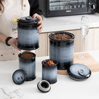 Nihow Ceramic Food Storage Jar Sets: Container with Air Tight Ceramic Lid for Flour/Sugar/Rice/Coffee/Cookies/Candy - Seal Damp-proof Canister for The Kitchen - Set of 4 (Gray)