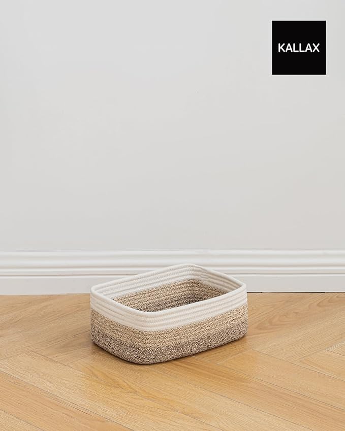 KALLAX Small Woven Basket, 12 x 8 x 4.5 Inches, Storage Basket for Organizing, Cute Small Rope Shelf Closet Cube Storage Bins Baskets for Shelves, Dog Toy Gift Baskets Empty, 3 Pack Gradient Brown