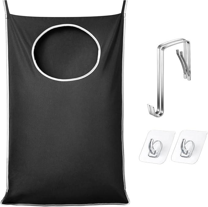 KEEPJOY XL Black Door Hanging Laundry Hamper, Large Size 36.5X22.5 inch Hanging Laundry Bag with Large Opening and 2 Strong Hooks for Whole Family Dirty Clothes