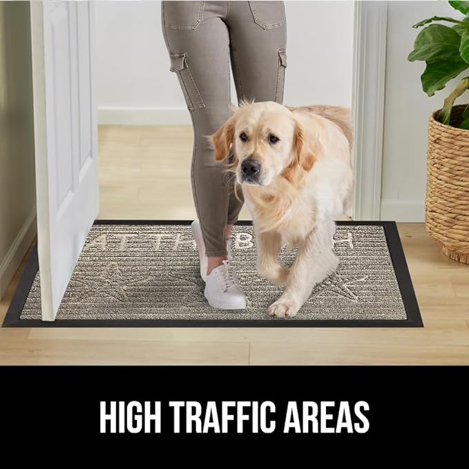 GORILLA GRIP 100% Waterproof All-Season WeatherMax Doormat, 47x35, US Designed Natural Rubber, Stain and Fade Resistant, Low Profile Indoor Outdoor Door Mats, Easy Clean Patio Mat, Sand Beach