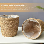 Home Decor Woven Straw Flower Pot Seagrass Planters Basket Garden Plant Pot Containers Wicker Rattan Vase Sundries Organizer Storage Bins for Indoor Outdoor Plants Vintage Decor