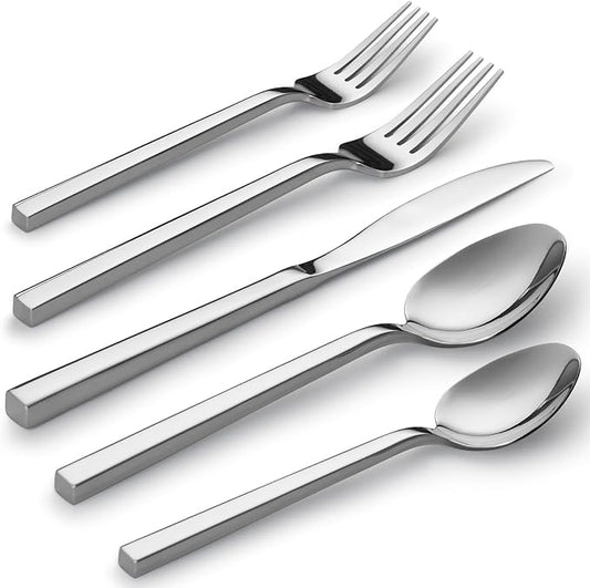 Alata Cube 40-Piece Forged Stainless Steel Flatware Set Cutlery Set, Silverware Set Service for 8, Mirror Finish, Dishwasher Safe