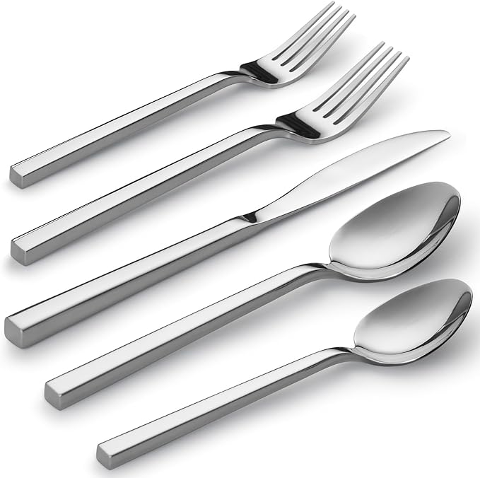 Alata Cube 20-Piece Forged Stainless Steel Flatware Set Cutlery Set,Silverware Set Service for 4,Mirror Finish,Dishwasher Safe