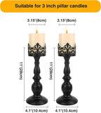 Candle Holders for Pillar Candles Gothic Matte Black Vintage Tall Candle Holders Set of 2 Decorative Large Table Centerpieces Candle Stand Decor (Black 2PCS A)