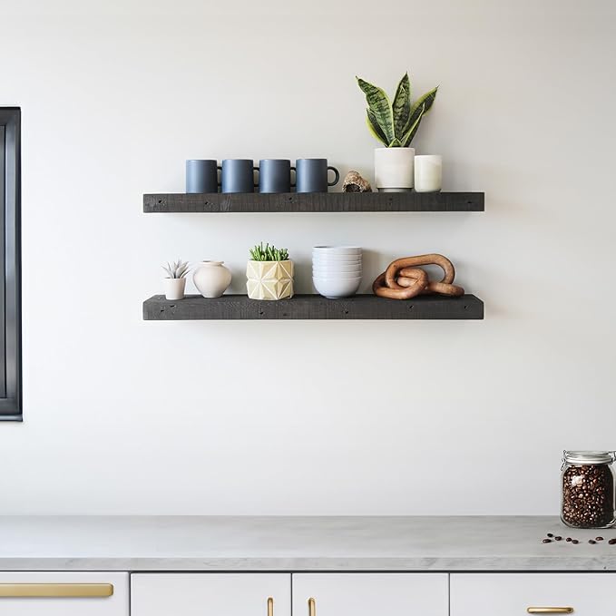 Urban Legacy Reclaimed Barnwood Planks | Floating Shelves for Wall w/Flush Mount Shelf Bracket Set Included | Set of 2 (Coffee Bean, 36"x 4.5"x 2")
