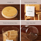Set of 2 Large Glass Flour and Sugar Containers - 100 Fl oz Thicken Glass Storage Jars with Airtight Bamboo Lid and 132 Kitchen Pantry Labels - Big Clear Rice Containers Farmhouse