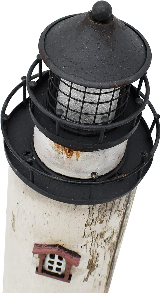 Linfevisi Wood Lighthouse Decor Rustic LED Light House Decor Wooden Decorative Nautical Lighthouse Statue Coastal Beach Themed Lighthouse Handcrafted Tabletop Decoration Home Bathroom (12")