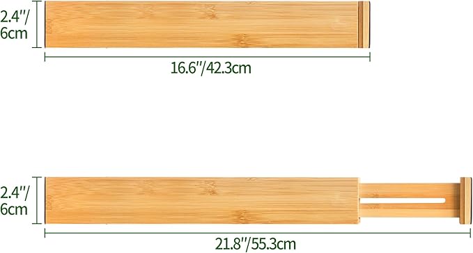 VaeFae Adjustable Bamboo Drawer Dividers, Expandable Drawer Organizer for Kitchen, Bedroom, Bathroom, Dresser and Office, 6-Pack