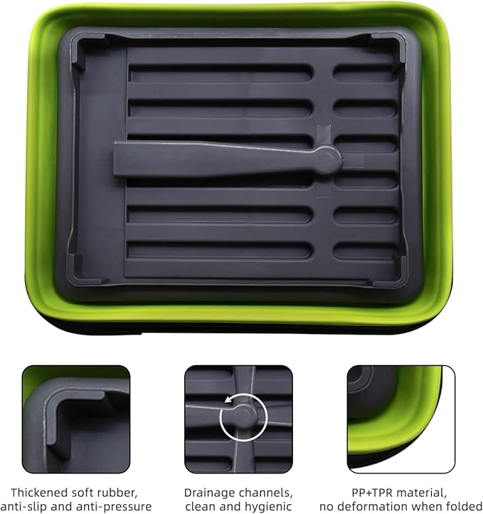 THANSTAR Collapsible Dish Drying Rack for RV Campers Portable Dinnerware Drainer Organizer for Kitchen Travel Trailer-Green