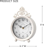 Vintage White Table Clock, Desk and Shelf Mantel Clock, French Rustic Antique Style Decor Clocks, for Farmhouse, Bedroom, Living Room, Bedside, Gift (9" H x 6.3" W)