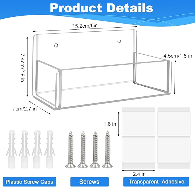 Acrylic Spice Rack Wall Mount-6 Inch, Clear Spice Shelf Storage Holder, 2 Pack Hanging Seasoning Rack Organizer for Cabinet Door, Cupboard or Wall Kitchen (Adhesive or Screw)