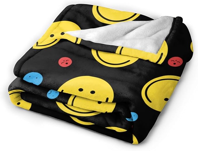 Smiley Face Throw Blanket Soft Smiley Fleece Blanket Men Women Gift for Kids Boys Girls for Party Couch Sofa Bed Deco Blankets 60x50 Inches