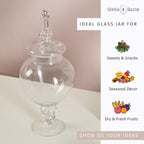 Large Glass Apothecary Jars with Lid, Clear Glass Candy Jar for Candy Buffet, Decorative Glass Jar for Party, Wedding and Home Decor, Elegant Glass Candy Canister (Height: 15", Diameter: 6.3")