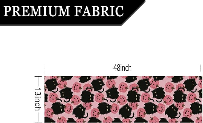 Halloween Table Runner Black Cat Pink Pumpkins Seasonal Kitchen Dining Table Home Outdoor Party Decorations 13x48 Inch