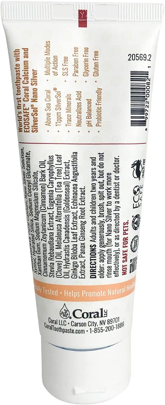 Coral Nano Silver Cinnamon Tea Tree Toothpaste, Natural Fluoride Free Teeth Whitening Toothpaste, Coral Calcium Nano Silver Infused SLS Free 4 Ounce