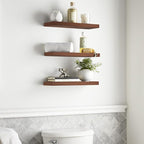 BAYKA Floating Shelves for Wall, Wall Mounted Rustic Wood Shelves for Bathroom, Bedroom, Living Room, Kitchen,Small Hanging Shelf for Books/Storage/Room Decor (Walnut-Like, Set of 3, 15.7in)