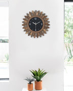 Honiway Wall Clock Battery Operated 12 in Rustic Wood Boho Sunburst Decorative Wall Clock Silent Non Ticking Farmhouse Small Wall Clocks for Living Room Kitchen Bathroom Bedroom Decor (Tricolor)