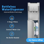 Self Cleaning Bottleless Water Cooler Dispenser with 4 Stage Water Filter 3 Temperature Settings Silver