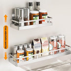 SUS304 Stainless steel Wall Mount Spice Rack Storage Basket - Seasoning Container, Kitchen Spice Organizer -Kitchen Seasoning Hanging Rack - Bathroom Shelf (Silver)