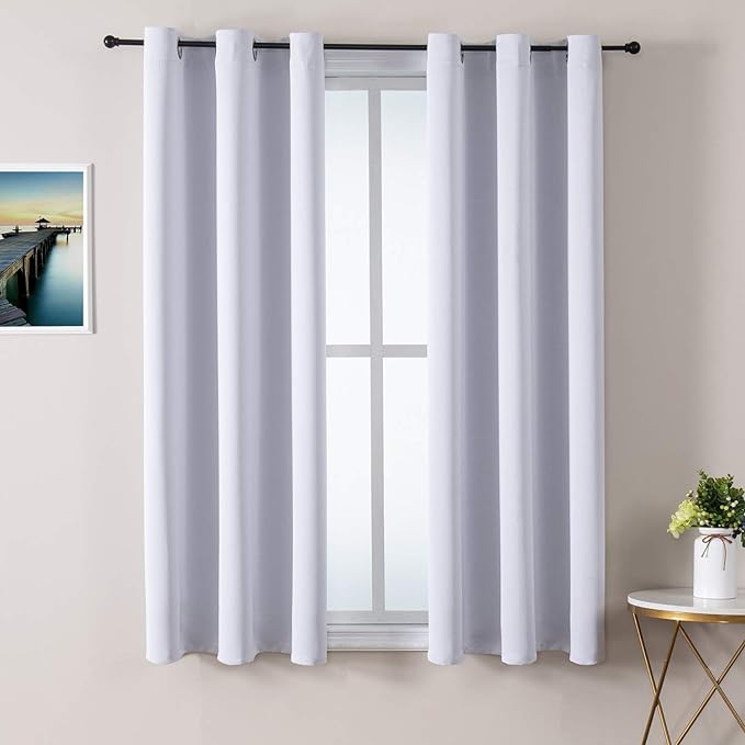 ChrisDowa Grommet Room Darkening Curtains for Bedroom and Living Room - 2 Panels Set Thermal Insulated Blackout Curtains (Greyish White, 38W x 45L)