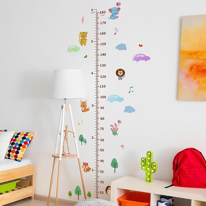 Cartoon Animals Self-adheve Vinyl Nursery Wall Decal Baby Growth Chart Sticker for Bedroom Play Room